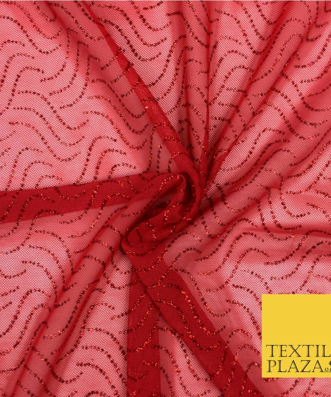 RED 4 WAY Soft Stretch Fine Power Mesh Net Glitter - Dance Dress Fabric 2322