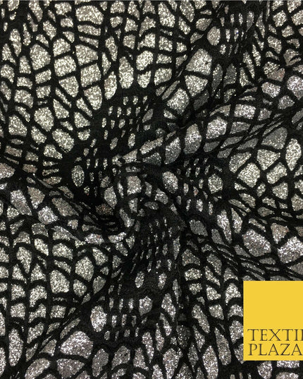 SILVER GREY Cobweb Sparkly Glitter Bonded Polyester Lace Fabric 58" Halloween