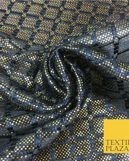 NAVY BLUE Gold Dot Glitter Foil Satin Bonded Lace Party Dance Sexy Fabric 2309
