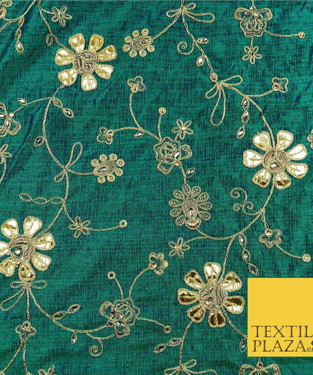Jade Luxury Two Tone Faux Silk Gold Dori Embroidery Fabric Fancy 4 Colours JA294
