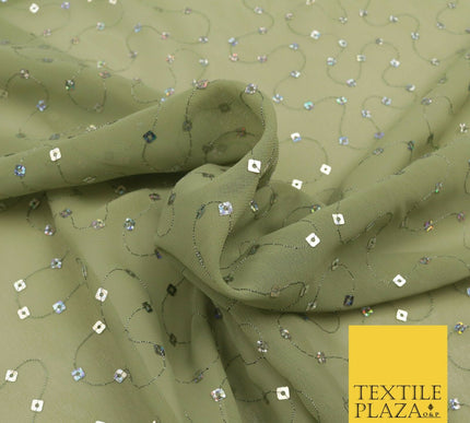 Green Hologram Square Sequin Georgette Dress Fabric Fancy Sparkly Dance 1598