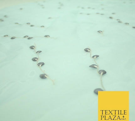 Light Blue Embroidered Floral Falling Stems Crystal Organza Dress Fabric 2759