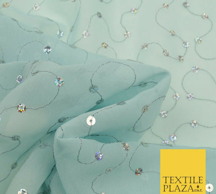 Sky Blue Hologram Sequin Two Tone Chiffon Georgette Dress Fabric Sparkly 1596