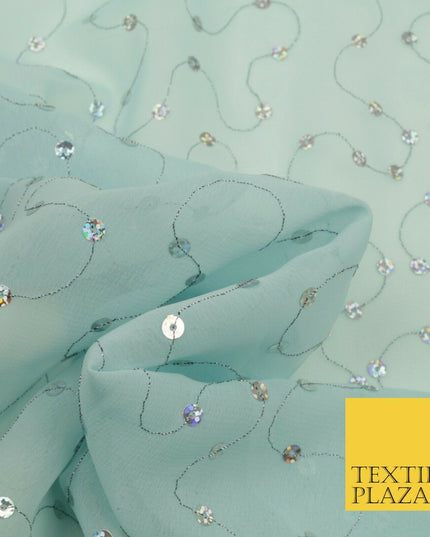 Sky Blue Hologram Sequin Two Tone Chiffon Georgette Dress Fabric Sparkly 1596