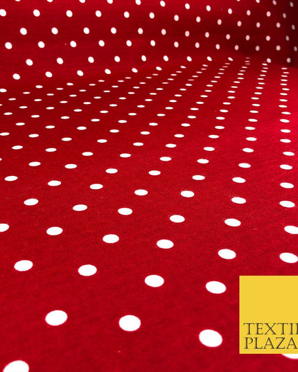 RED Soft Brushed Cotton Winceyette White Spot Dot Spotted Print Fabric RE914