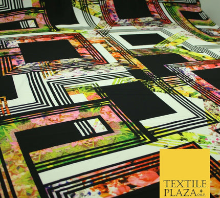 Black Check Floral Abstract Multicolour Printed Heavyweight Georgette Fabric 58"