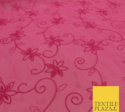 Pink John Kaldor Ornate Flower Thread Premium Georgette Dress Fabric Fancy 1604