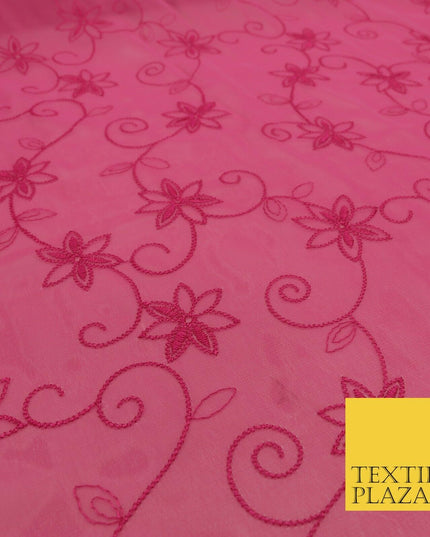 Pink John Kaldor Ornate Flower Thread Premium Georgette Dress Fabric Fancy 1604