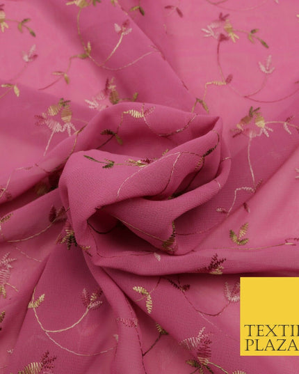Dusty Pink Floral Multi Thread Premium Georgette Dress Fabric Fancy 1602