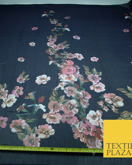 High Quality Ink Navy Blue Panel Print Chiffon Georgette Dress Fabric Craft 2449