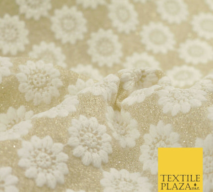 White Embroidered Gold Lurex Shimmer Fabric Backdrop Dance Sparkle 1448