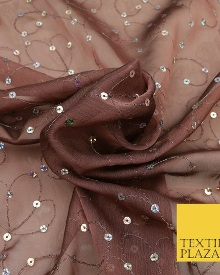 Rosewood Hologram Sequin Two Tone Chiffon Georgette Dress Fabric Sparkly 1595