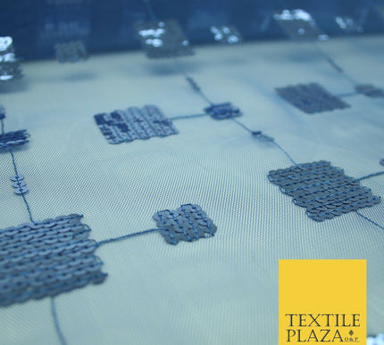 Luxury Blue Shiny Sequin Square Blocks Mesh Net Dress Fabric Fashion Craft 2758