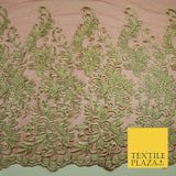 Gold Waves Motifs Embroidery Scalloped Mesh Net Wedding Dress Fabric Fashion