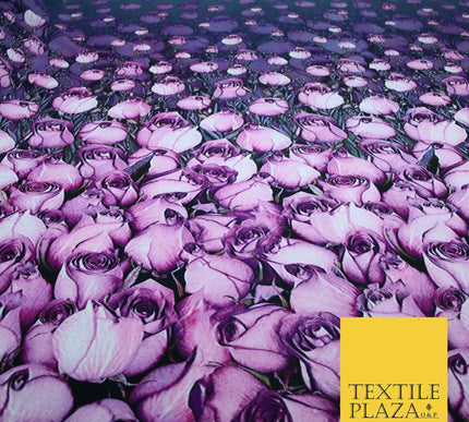 Purple Lilac White Tulip Flower Print Spun Rayon Viscose Dress Fabric Craft 2450