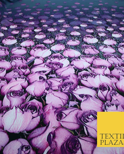Purple Lilac White Tulip Flower Print Spun Rayon Viscose Dress Fabric Craft 2450