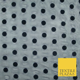 Black / Navy Blue 1cm Flocked Spot Polka Dot Power Mesh Net Stretch Dress Fabric
