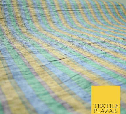 Pastel Lilac Aqua Mint Check Stripe Woven 100% PURE Dupion Raw Silk Fabric 2487