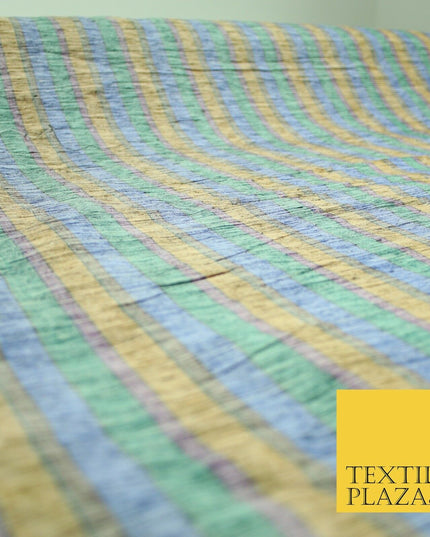 Pastel Lilac Aqua Mint Check Stripe Woven 100% PURE Dupion Raw Silk Fabric 2487