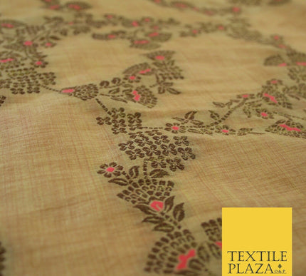 Luxury Floral Benarsi Brocade Woven Fine Dress Indian Faux Raw Silk Fancy Fabric