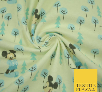 Cream Disney Mickey Mouse Festive Christmas Trees Winceyette Soft Brushed Cotton Print Fabric 2144