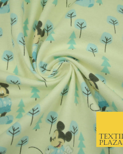 Cream Disney Mickey Mouse Festive Christmas Trees Winceyette Soft Brushed Cotton Print Fabric 2144