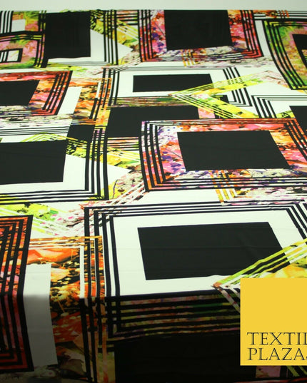 Black Check Floral Abstract Multicolour Printed Heavyweight Georgette Fabric 58"