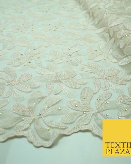 Threadwork Diamonte Embroidery Net Lace Bridal Bridesmaid Wedding Dress Fabric