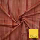 Brick Red - Terracotta Check Stripe Woven 100% PURE Dupion Raw Silk Fabric 2486