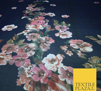 High Quality Ink Navy Blue Panel Print Chiffon Georgette Dress Fabric Craft 2449