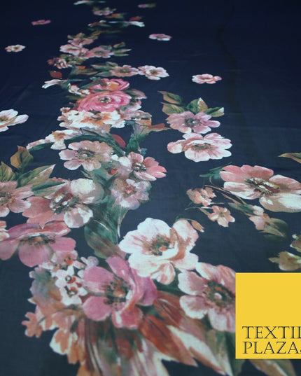 High Quality Ink Navy Blue Panel Print Chiffon Georgette Dress Fabric Craft 2449