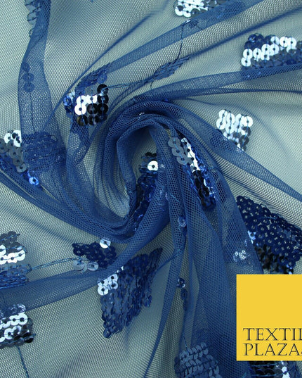 Luxury Blue Shiny Sequin Square Blocks Mesh Net Dress Fabric Fashion Craft 2758