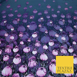 Purple Lilac White Tulip Flower Print Spun Rayon Viscose Dress Fabric Craft 2450
