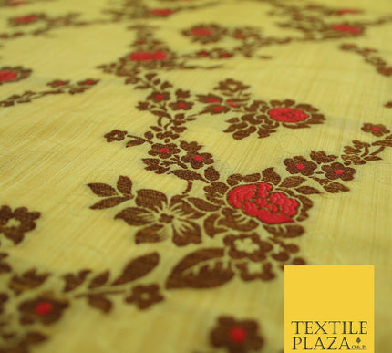 Luxury Floral Benarsi Brocade Woven Fine Dress Indian Faux Raw Silk Fancy Fabric