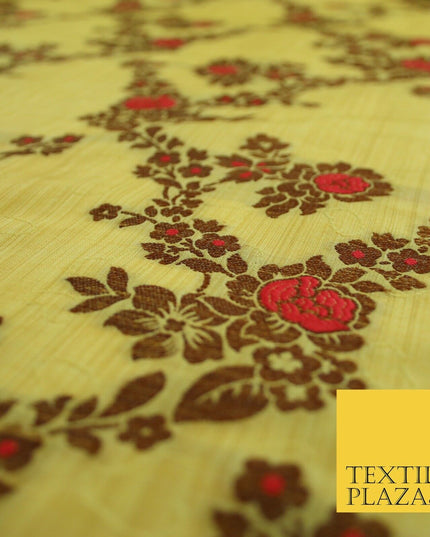 Luxury Floral Benarsi Brocade Woven Fine Dress Indian Faux Raw Silk Fancy Fabric