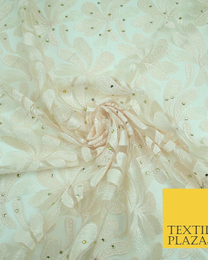 Threadwork Diamonte Embroidery Net Lace Bridal Bridesmaid Wedding Dress Fabric
