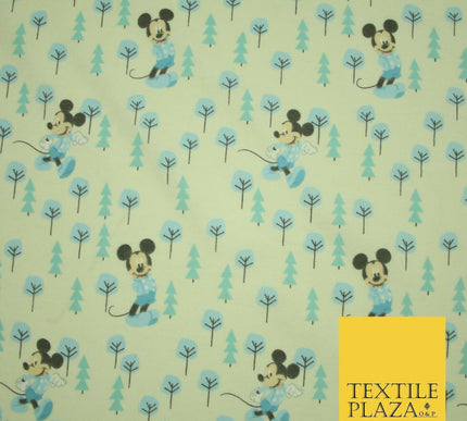 Cream Disney Mickey Mouse Festive Christmas Trees Winceyette Soft Brushed Cotton Print Fabric 2144
