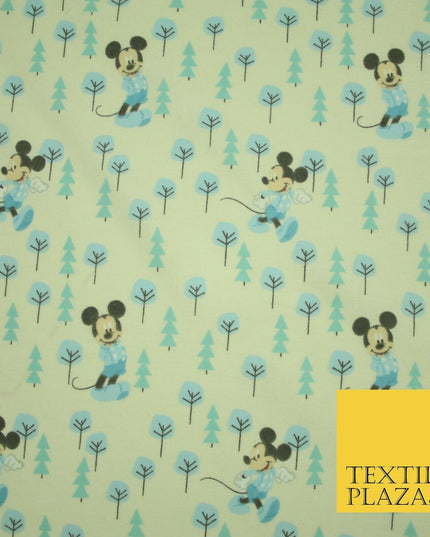 Cream Disney Mickey Mouse Festive Christmas Trees Winceyette Soft Brushed Cotton Print Fabric 2144