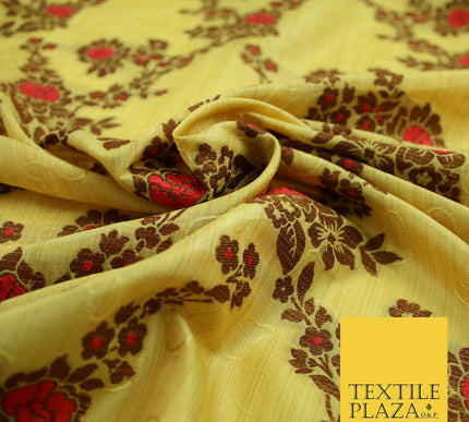 Luxury Floral Benarsi Brocade Woven Fine Dress Indian Faux Raw Silk Fancy Fabric