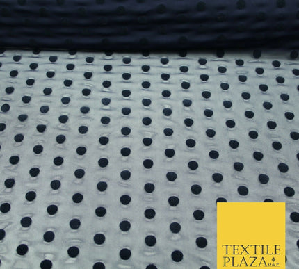 Black / Navy Blue 1cm Flocked Spot Polka Dot Power Mesh Net Stretch Dress Fabric