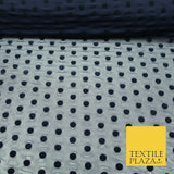 Black / Navy Blue 1cm Flocked Spot Polka Dot Power Mesh Net Stretch Dress Fabric
