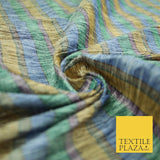 Pastel Lilac Aqua Mint Check Stripe Woven 100% PURE Dupion Raw Silk Fabric 2487
