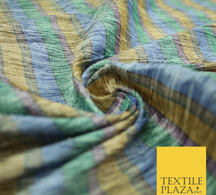 Pastel Lilac Aqua Mint Check Stripe Woven 100% PURE Dupion Raw Silk Fabric 2487