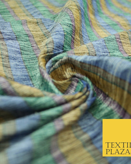 Pastel Lilac Aqua Mint Check Stripe Woven 100% PURE Dupion Raw Silk Fabric 2487