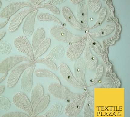 Threadwork Diamonte Embroidery Net Lace Bridal Bridesmaid Wedding Dress Fabric