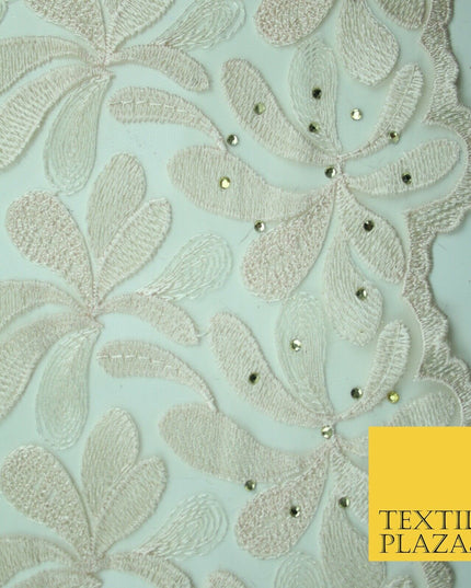 Threadwork Diamonte Embroidery Net Lace Bridal Bridesmaid Wedding Dress Fabric