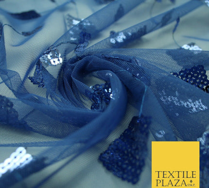 Luxury Blue Shiny Sequin Square Blocks Mesh Net Dress Fabric Fashion Craft 2758