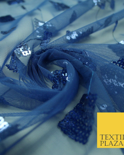 Luxury Blue Shiny Sequin Square Blocks Mesh Net Dress Fabric Fashion Craft 2758