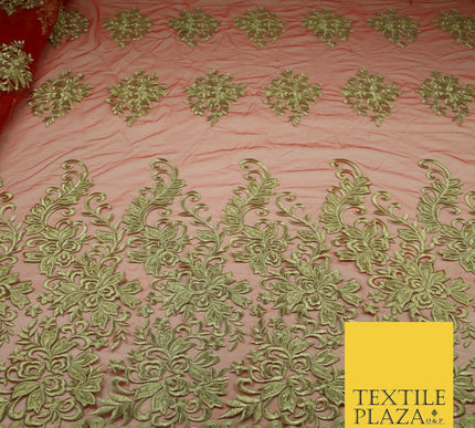 5 YARDS AFRICAN LACE ASO EBI NEW Gold Embroidery Mesh Net Wedding Sari Fabric