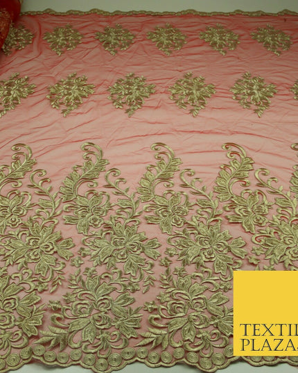 5 YARDS AFRICAN LACE ASO EBI NEW Gold Embroidery Mesh Net Wedding Sari Fabric